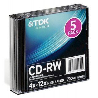 Диск CD-RW TDK 700Mb 10x Slim case (5шт) (T18791)