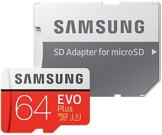 Флеш карта microSDHC 64Gb Samsung EVO PLUS +SD adapter (SAM-MB-MC64DAR)