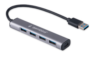 Хаб USB3.1 Gembird UHB-C484, 4хUSB, с доп.питанием (порт Type-C), кабель USB 19см, алюминий