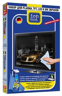 Набор TOP HOUSE д/уход PLASMA,TFT,LCD,ЖК 2п Суперочист д/тел,TFT,плаз пан,LCD 500мл+салфPLASMA 36х38