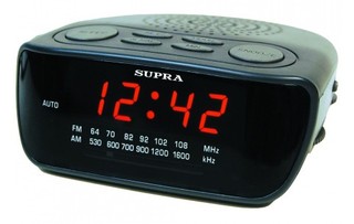Радиобудильник Supra SA-36FM черный с красным