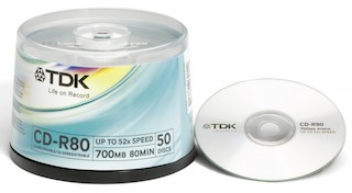 Диск TDK CD-R 700MB 52x Cake Box (50шт) (t18770) CD-R80CBA50-V