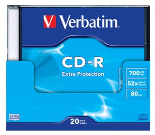 Диск CD-R Verbatim 700Mb 52x DataLife Slim (20шт) 43348