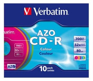 Диск CD-R Verbatim 700Mb 52x DataLife+ Slim Color (10шт) 43308