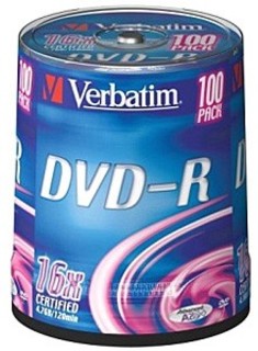 Диск DVD-R Verbatim 4,7Gb 16x Cake Box (100шт) 43549