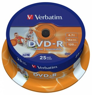 Диск DVD-R Verbatim 4,7Gb 16x Cake Box Printable (25шт) 43538