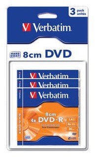 Диски DVD-R Verbatim 1.46Gb 4x 8cm Blister pack (3шт) 43592