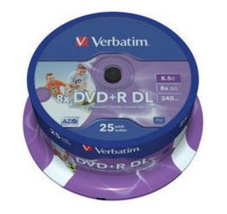 Диск DVD+R Verbatim 8.5GB DL 8x Printable Cake Box (25шт) 43667