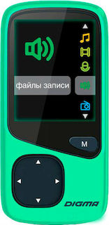 Плеер Flash Digma Cyber 1 8Gb зеленый 1.8" FM HedPh /FM/AVI/AMV/MP3/WMA/FLAC/OGG/APE/WAV/TF slot