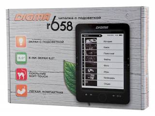 Электронная книга Digma R658 6" E-ink Pearl 600MHz 128Mb/4Gb/microSDHC/подсветка дисплея черный