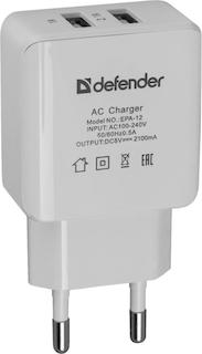Сетевое з/у DEFENDER 2A Dual USB WALL EPA-12 (83530)