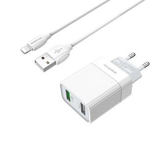 Сетевое з/у Borofone BA39A быстрая зарядка QC3.0 White + кабель Lightning