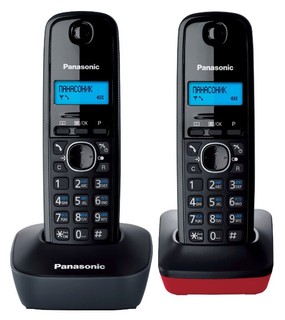 Р/Телефон Dect Panasonic KX-TG1612RU3 (черный+красный, 2 трубки)