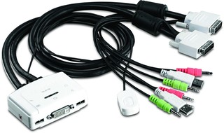 Коммутатор TRENDnet TK-214I 2-порта КВМ-переключатель DVI USB аудио кнопка переключения