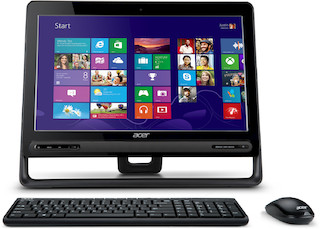 Моноблок Acer Aspire ZC-105 19.5" HD+ E-1 2500/4Gb/500Gb/HD8330/DVDRW/MCR/Win8/WiFi/BT 1600*900/Web/клавиатура/мышь