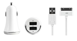 Автомобильное зарядное устройство Deppa 2,1A + Apple 30-pin cable белый (11205)
