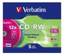 Диск CD-RW Verbatim 700Mb 10x DataLife+ Slim Color (5шт) 43167