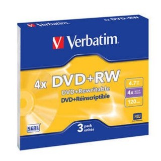 Диски DVD+RW Verbatim 4.7Gb 4x Slim Case (3шт) 43636