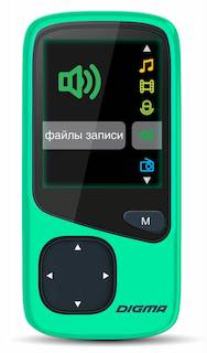 Плеер Flash Digma Cyber 1 4Gb зеленый 1.8" FM HedPh /FM/AVI/AMV/MP3/WMA/FLAC/OGG/APE/WAV/TF slot